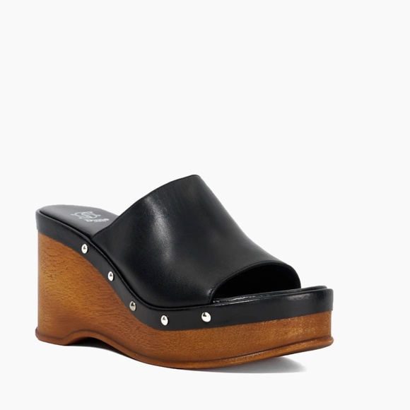 DUNE London KULE BLACK Leather Wedge Mule Platform $140 Like New Sz 37 - Picture 2 of 6